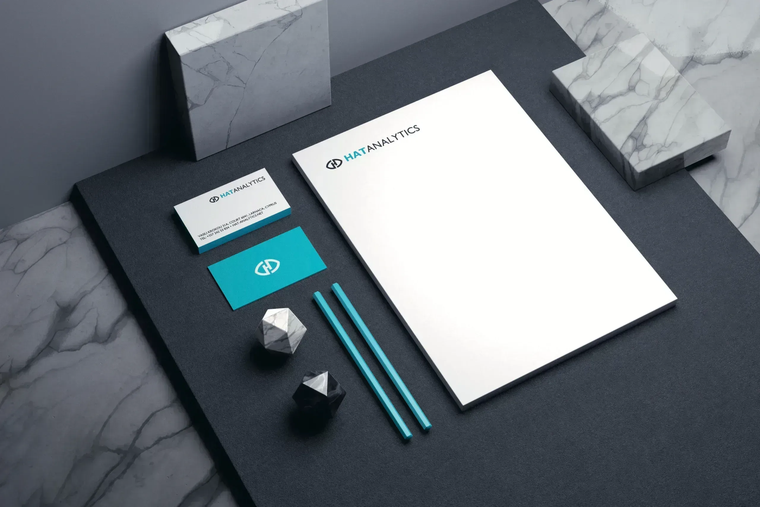 HAT Analytics stationery on marble